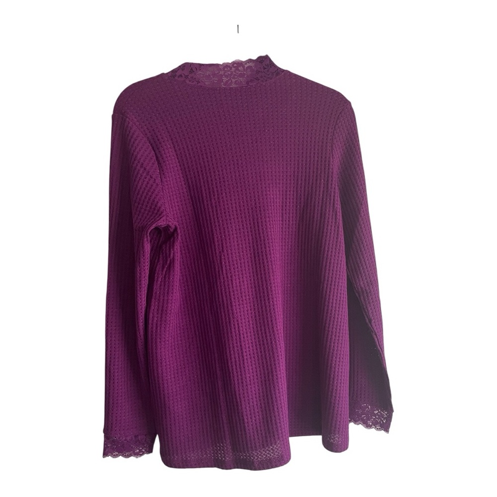 LOGO by Lori Goldstein Purple Lace Trim Oversized Shirt says Xs but will fit M